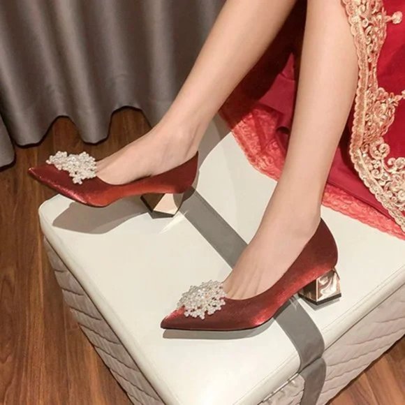 Rough heel wedding shoes bride shoes Chinese show show shoes single shoes - Picture 4 of 5